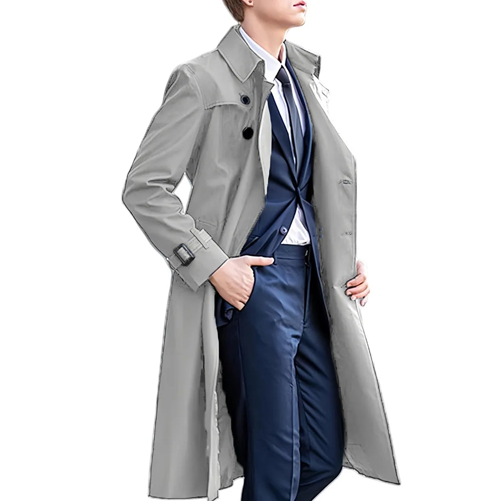 Men's Double-Breasted Mid-Length Trench Coat