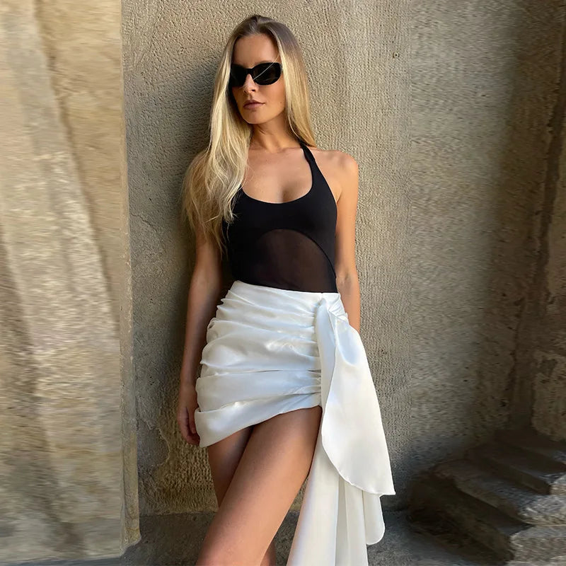 Women's Cape Crop Top and Pleated Mini Skirt Set