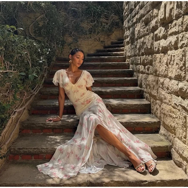 Women's Floral Puff Sleeve Maxi Dress