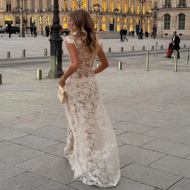 Women's Lace Halter Fishtail Maxi Gown