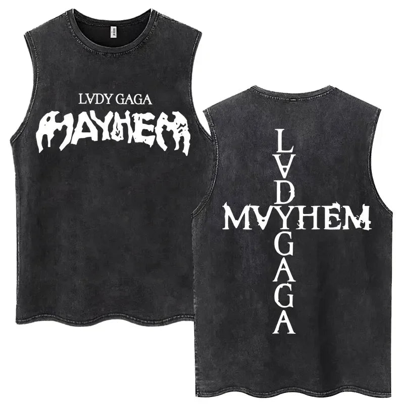 Lady Gaga The Mayhem Ball Tour 2025 Washed Tank Tops Fashion Men Women Vintage Y2K Sleeveless T Shirt 100% Cotton Oversized Tees