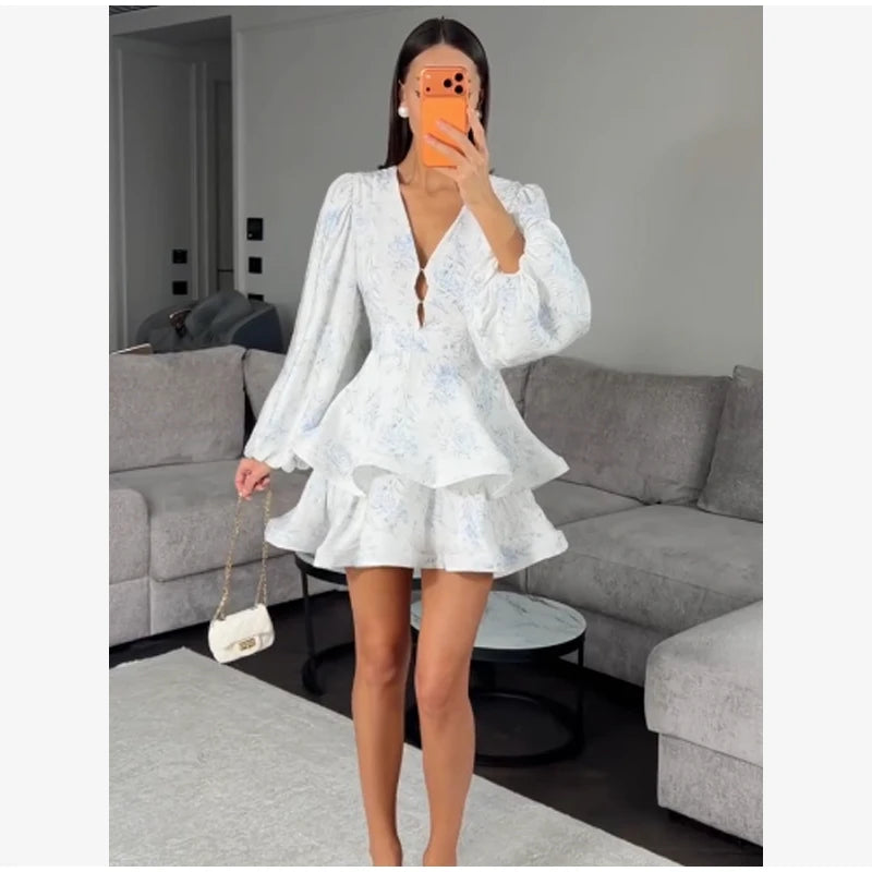 Women's Floral Waist-Cinched Mini Dress