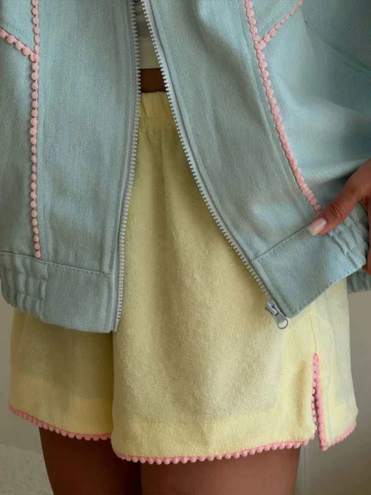Women's Denim Stand Collar Bomber Jacket