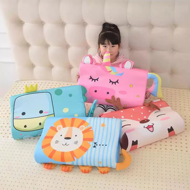 Four Seasons Baby Pillow Toddler Foam Bed Pillow Breathable Slow Rebound Baby Cartoon Neck Nursing Pillow Travel Cushion Bedding