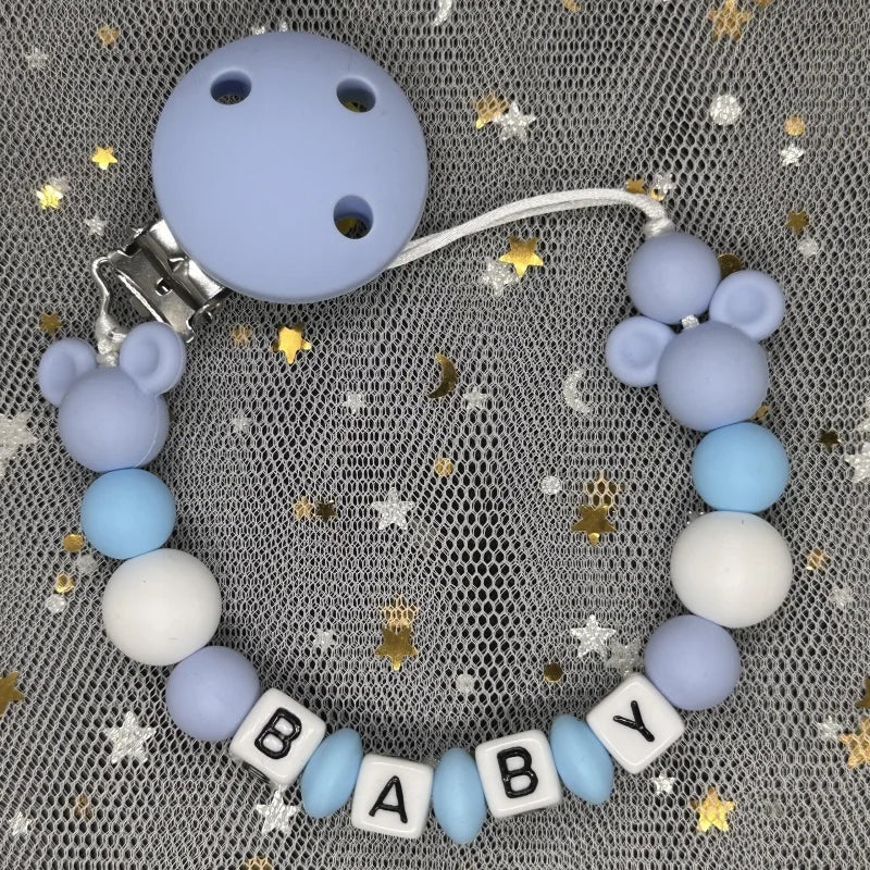 2026 Custom Name Baby Pacifier Clips Chain Silicone Beads Teether Toys Dummy Holder Russian English Name Pacifier Chain Newborn