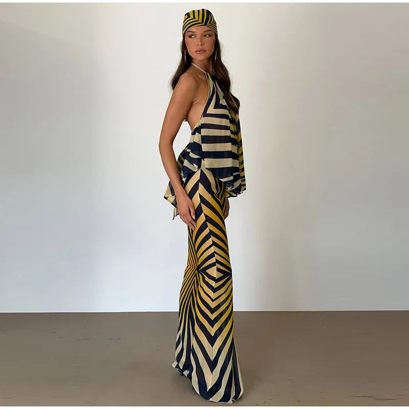 Women's Halter Backless Top and Flared Pants Set