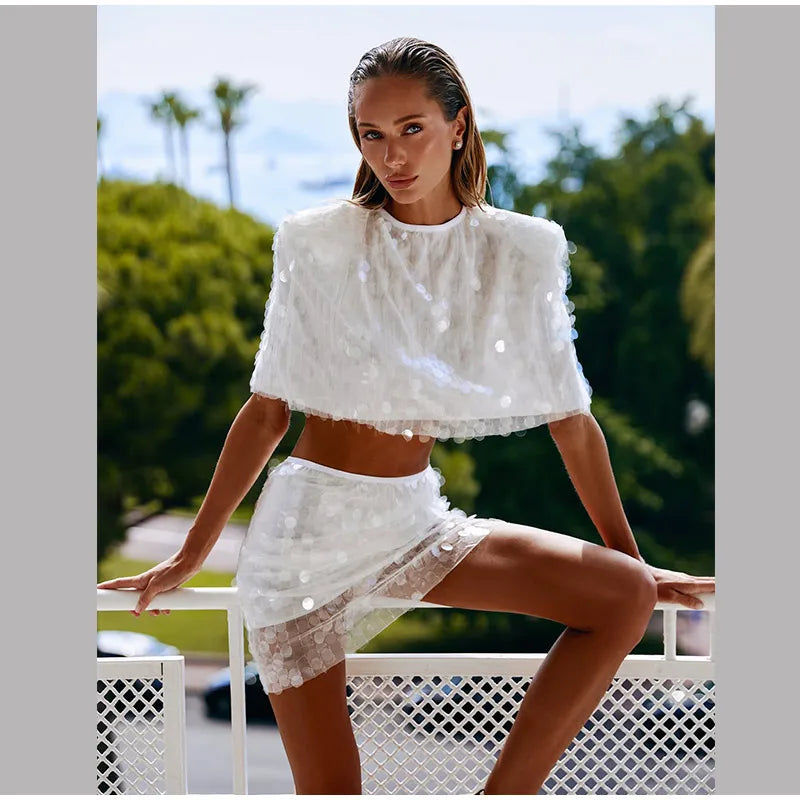 Women's Sequin Crop Top and Mini Skirt Set