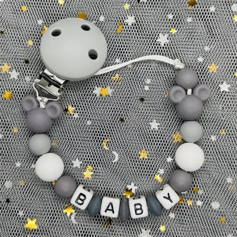 2026 Custom Name Baby Pacifier Clips Chain Silicone Beads Teether Toys Dummy Holder Russian English Name Pacifier Chain Newborn