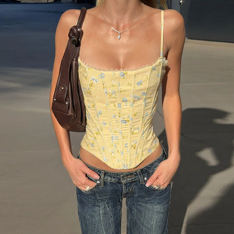 Women's Fishbone Corset Sling Tank Top