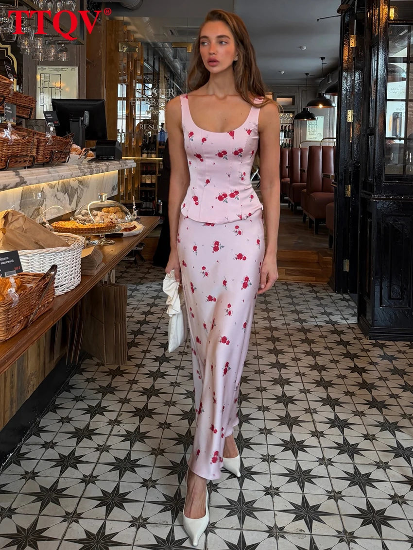 Women's Slim Print Tank Top and Long Skirt Set