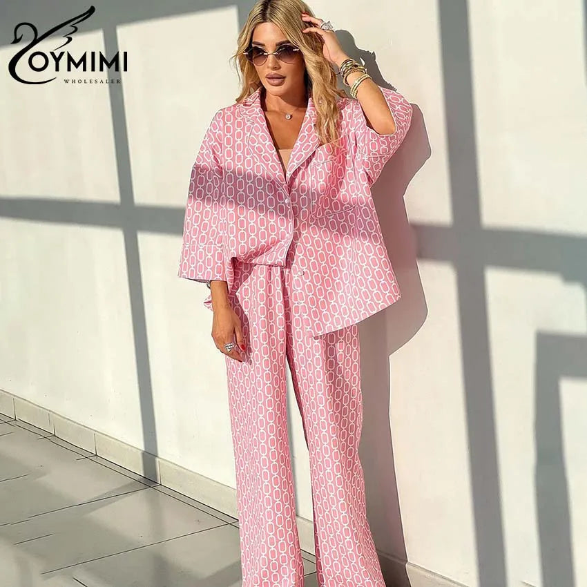 Women's Pink Print Shirt and Trousers Set