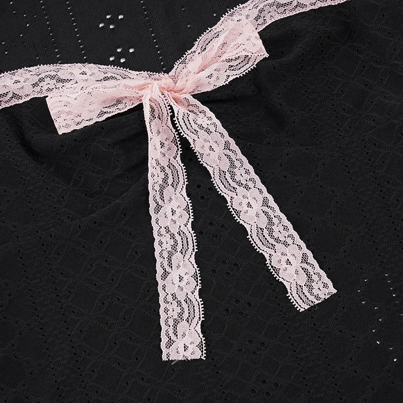 Sweet Lace Bow Knit Tank Top Women Spring Summer Coquette Y2K Sleeveless Crop Top Sexy Cute Cami Top Korean Style Vest