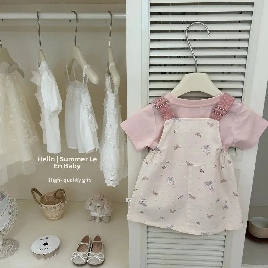 Korean Style Girls Romper Skirt Set Spring Summer Baby Rabbit Trendy Two-Piece Outfit Cotton Material Child Fashion