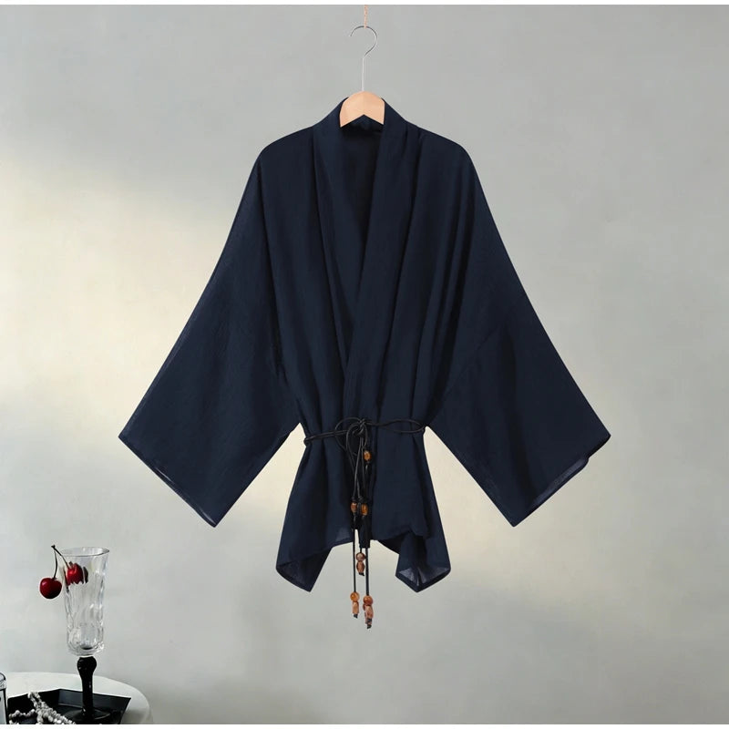 Casual Pleated Cardigan Pants Set V-neck Drop Shoulder Flared Sleeves Belt Waist Shirt Wide Leg Pants 2026 Chic Lightweight Sets