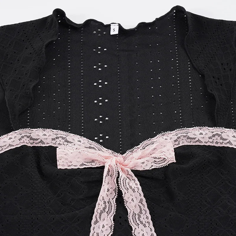 Sweet Lace Bow Knit Tank Top Women Spring Summer Coquette Y2K Sleeveless Crop Top Sexy Cute Cami Top Korean Style Vest