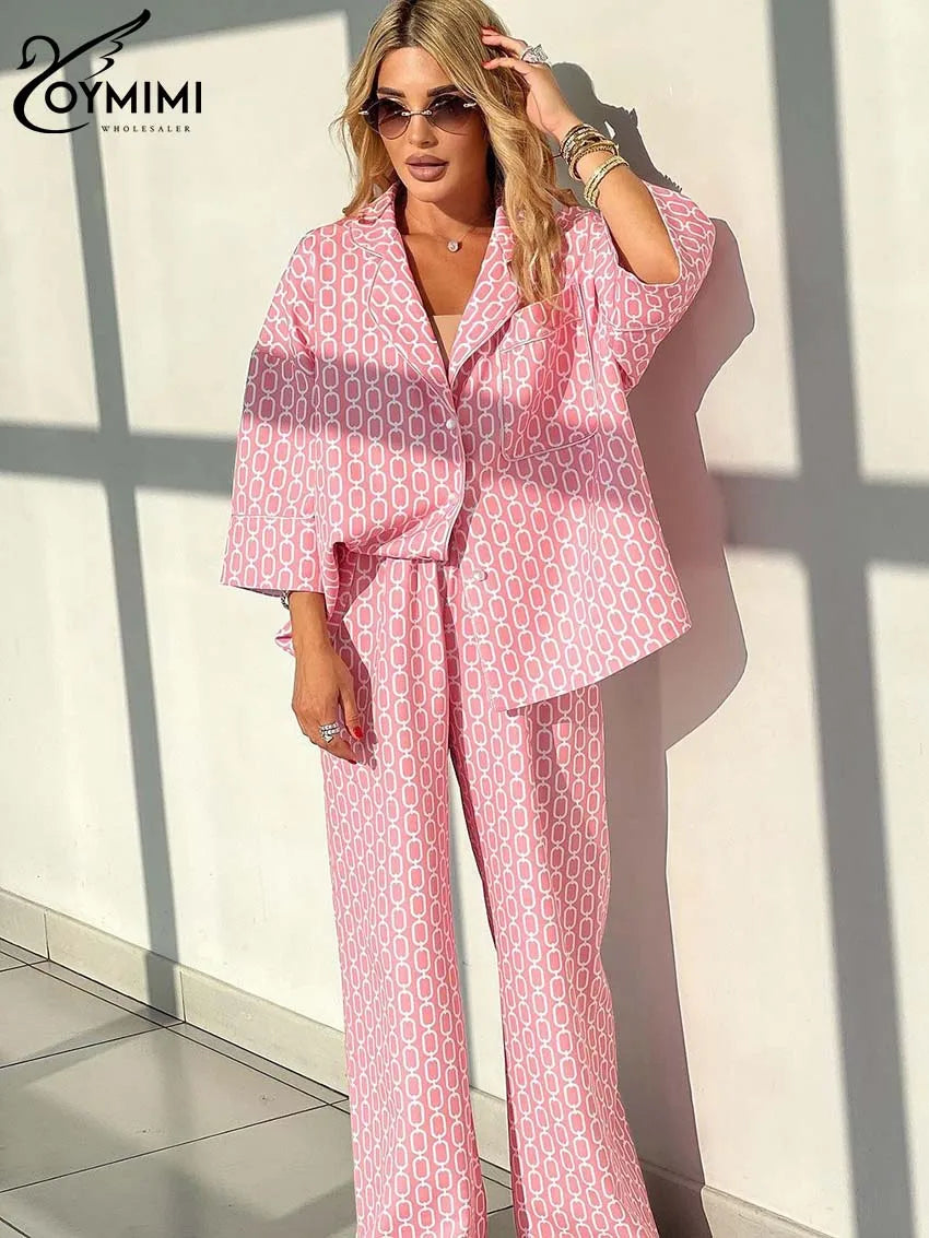 Women's Pink Print Shirt and Trousers Set