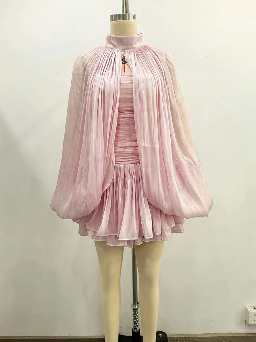 Women's Shirring Stand Neck Two-Piece Set