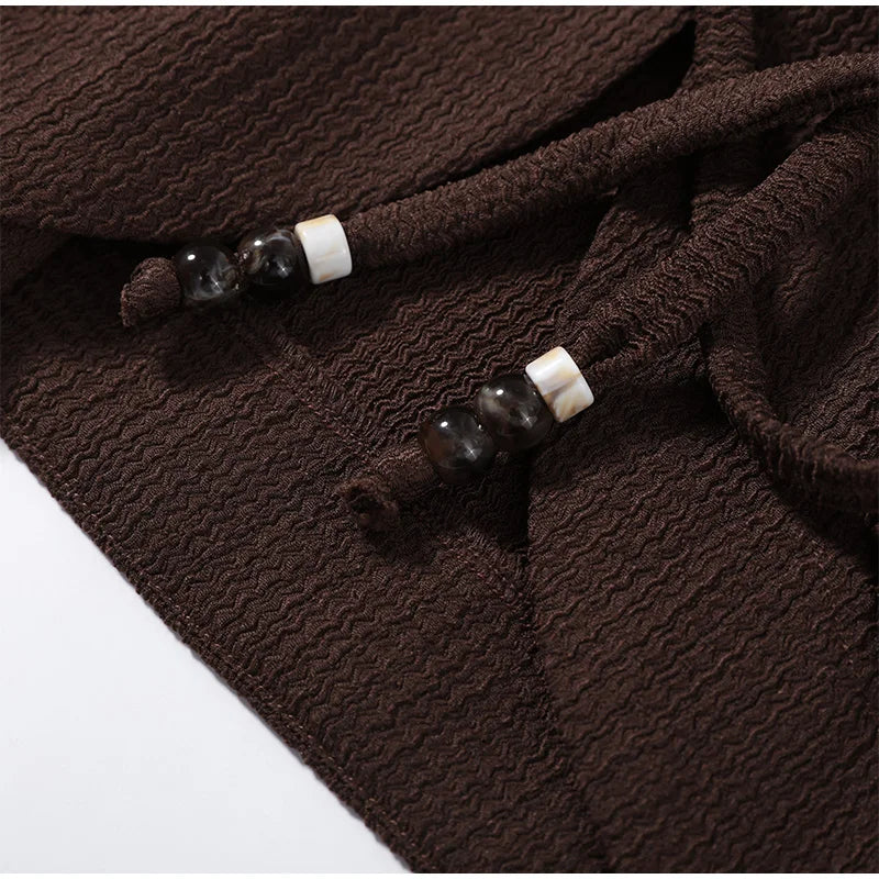 Casual Pleated Cardigan Pants Set V-neck Drop Shoulder Flared Sleeves Belt Waist Shirt Wide Leg Pants 2026 Chic Lightweight Sets