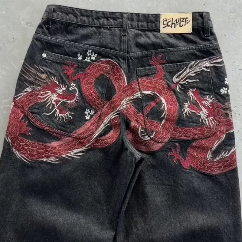 Y2K Baggy Embroidered Wide Leg Jeans