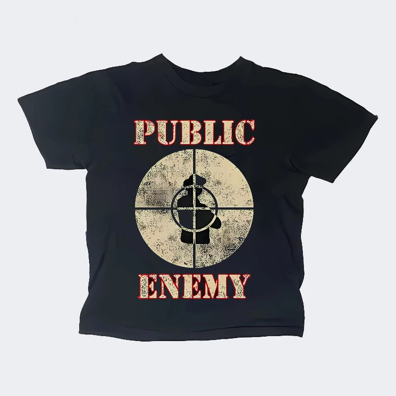 2000s Harajuku Print Round Neck Baby T-shirt Casual Short Sleeved Gothic Punk Crop Top Star Girl Retro Women's T-shirt