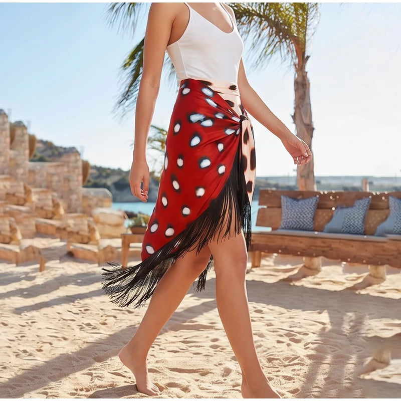 Women's Dot Print Long Sleeve Split Midi Dress