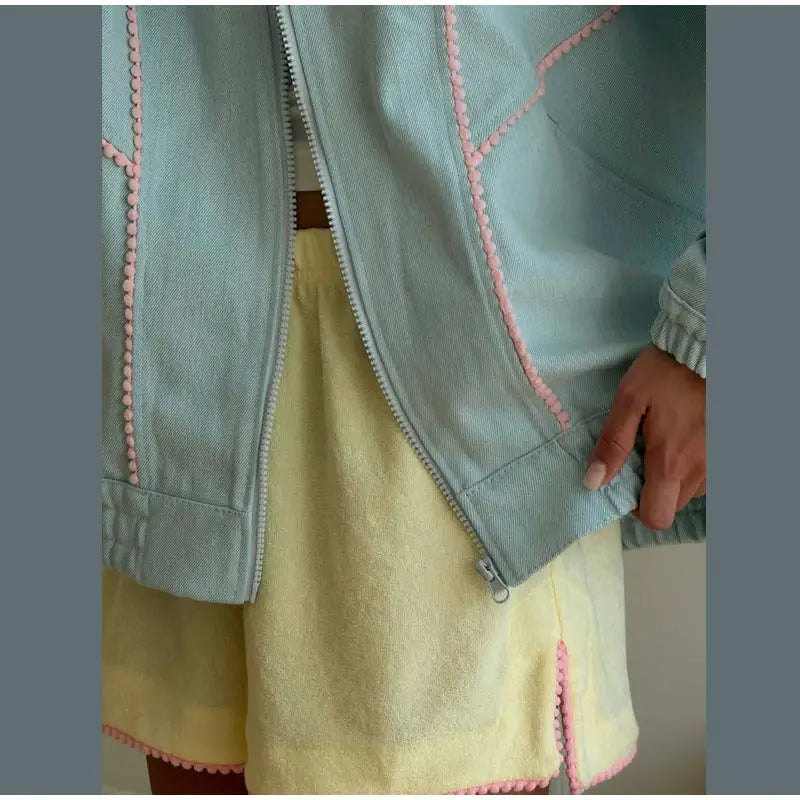 Women's Denim Stand Collar Bomber Jacket