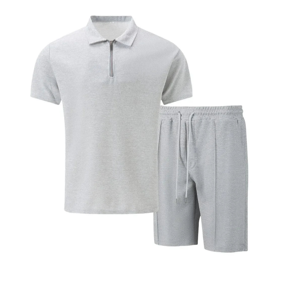 Men's Summer Waffle Short-Sleeve Suit Shorts Zip-Up Lapel Solid Color Two Sets Europe And US Style 2026