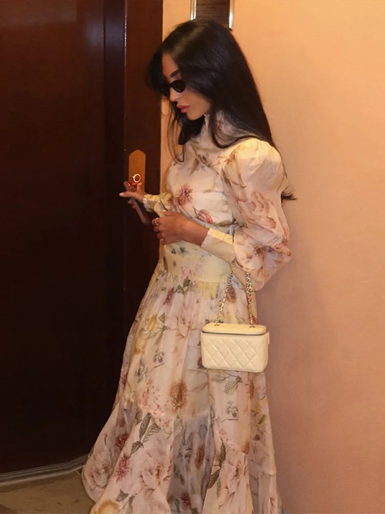 Women's Ruffle Top and Long Skirt 2-Piece Set