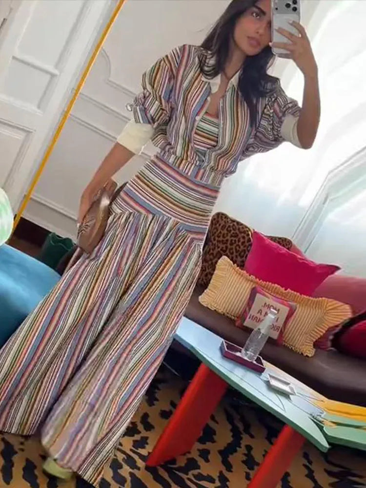 Women's Ruffle Top and Long Skirt 2-Piece Set