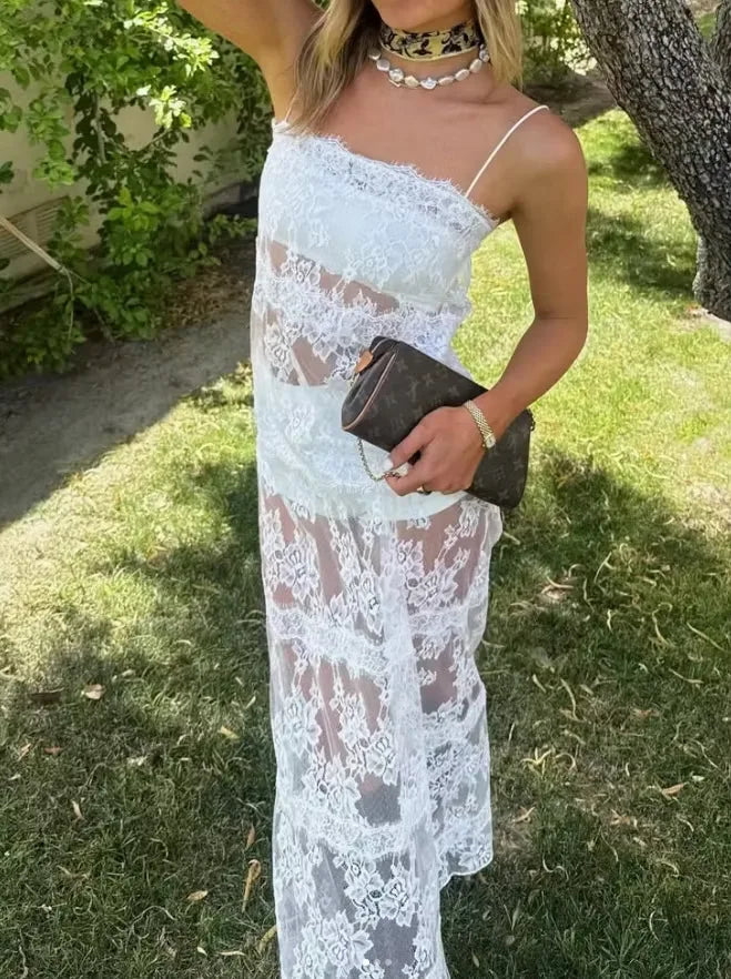 Women's Lace Halter Fishtail Maxi Gown