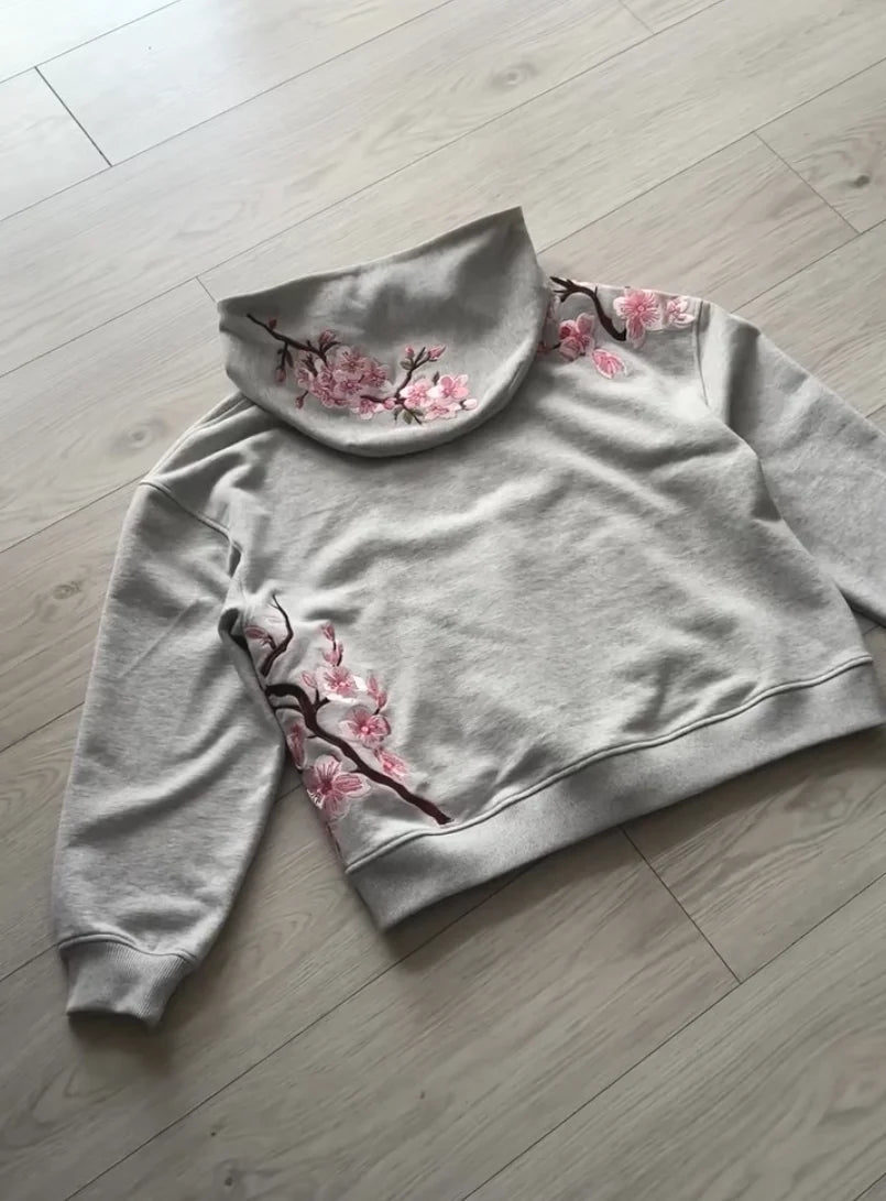 Y2K Cherry Blossom Embroidered Zip Hoodie
