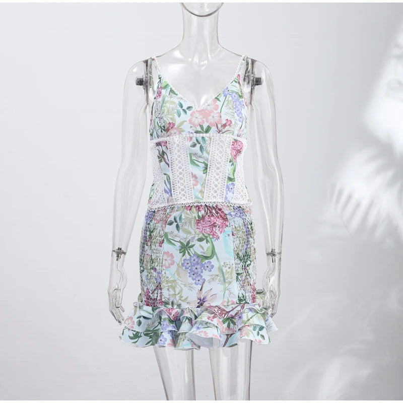 Women Skirt Set Spaghetti Strap Sleeveless Cinched Waist Corset Top High Waist Lace Hem Mini Skirt Slimming Chic Suit For Ladies