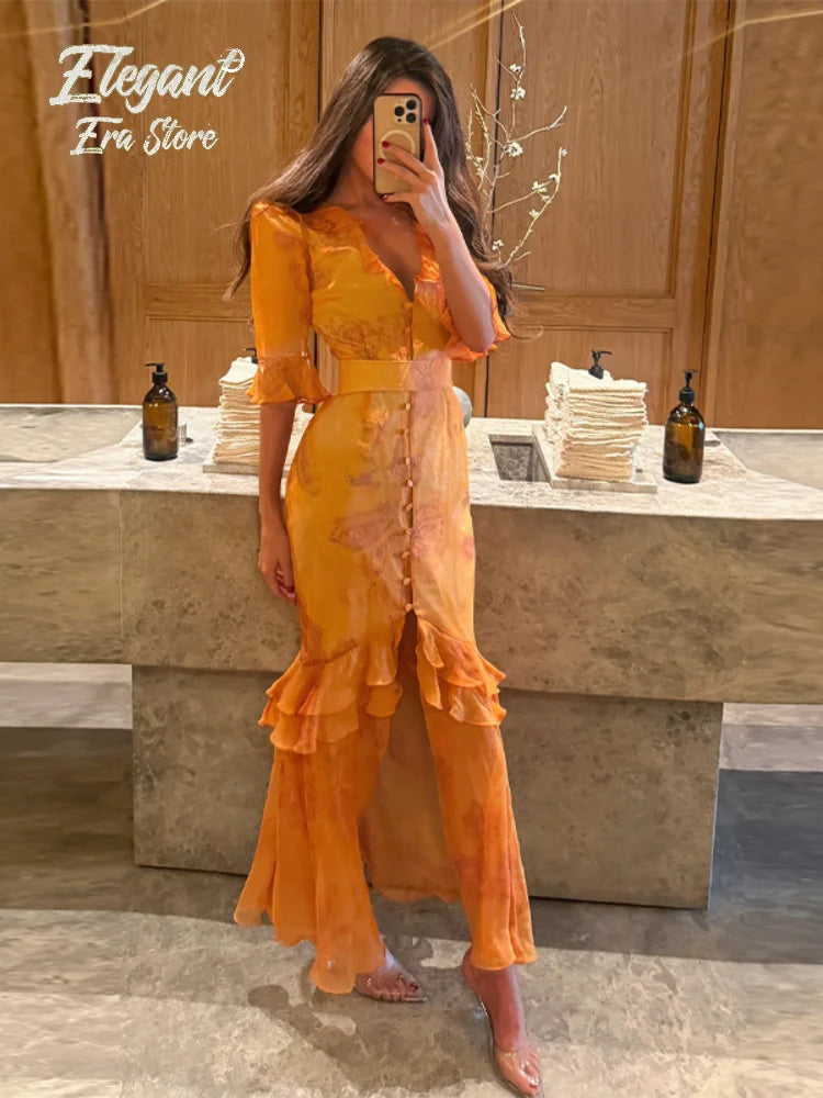 Women's Floral Puff Sleeve Maxi Dress