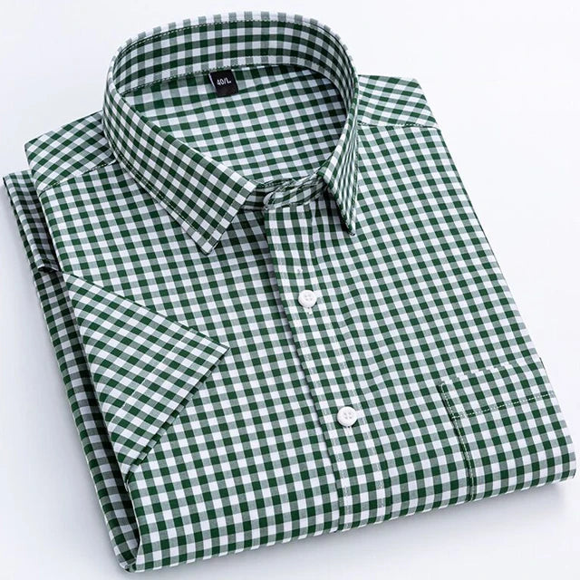 Men's Plaid Gingham Short Sleeve Shirt