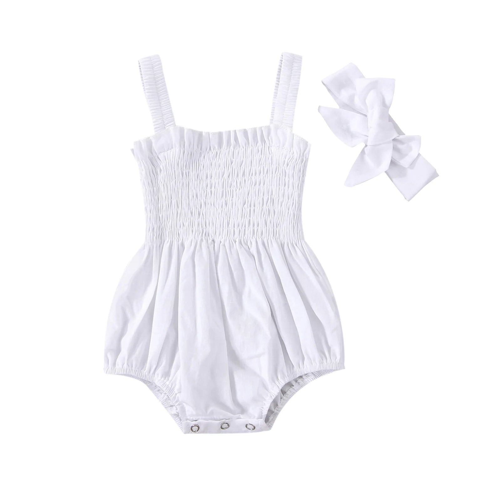 Citgeett Summer Infant Baby Girls Jumpsuit Outfit Solid Color Casual Sleeveless Suspender Jumpsuit Headband Clothes