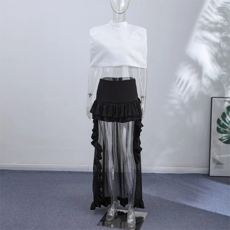 Women's Cape Crop Top and Pleated Mini Skirt Set