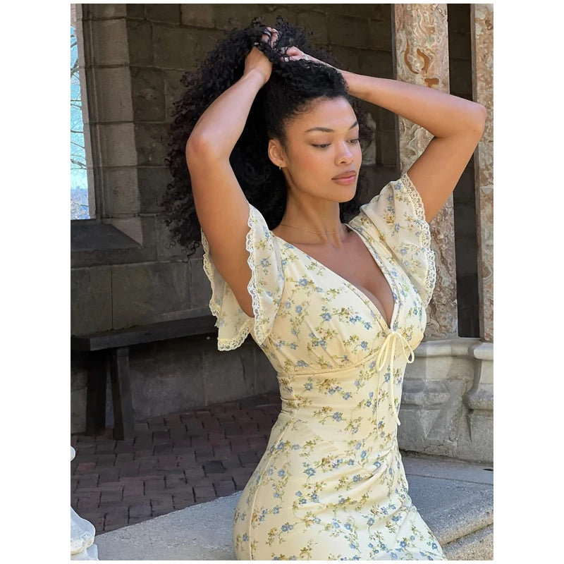 Women's Floral Puff Sleeve Maxi Dress
