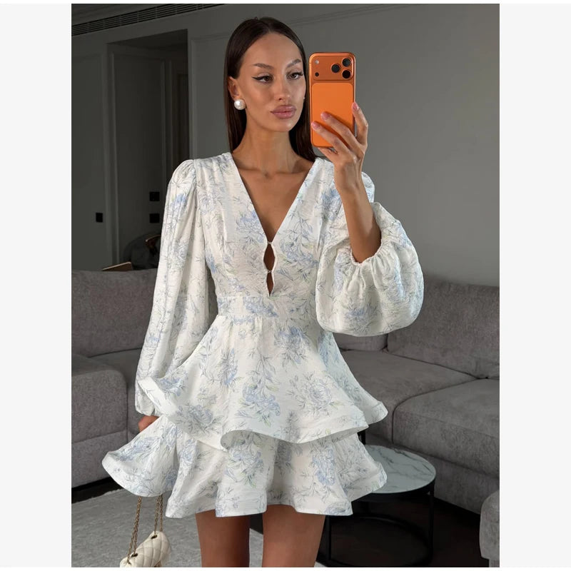 Women's Floral Waist-Cinched Mini Dress