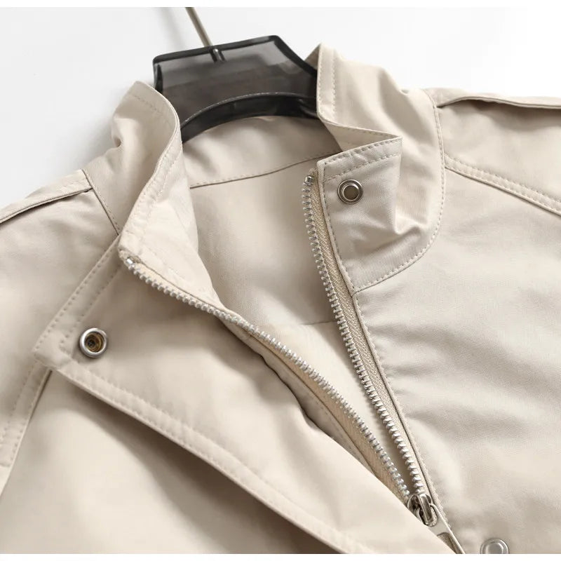 Women's Lace Trim Stand Collar Trench Coat