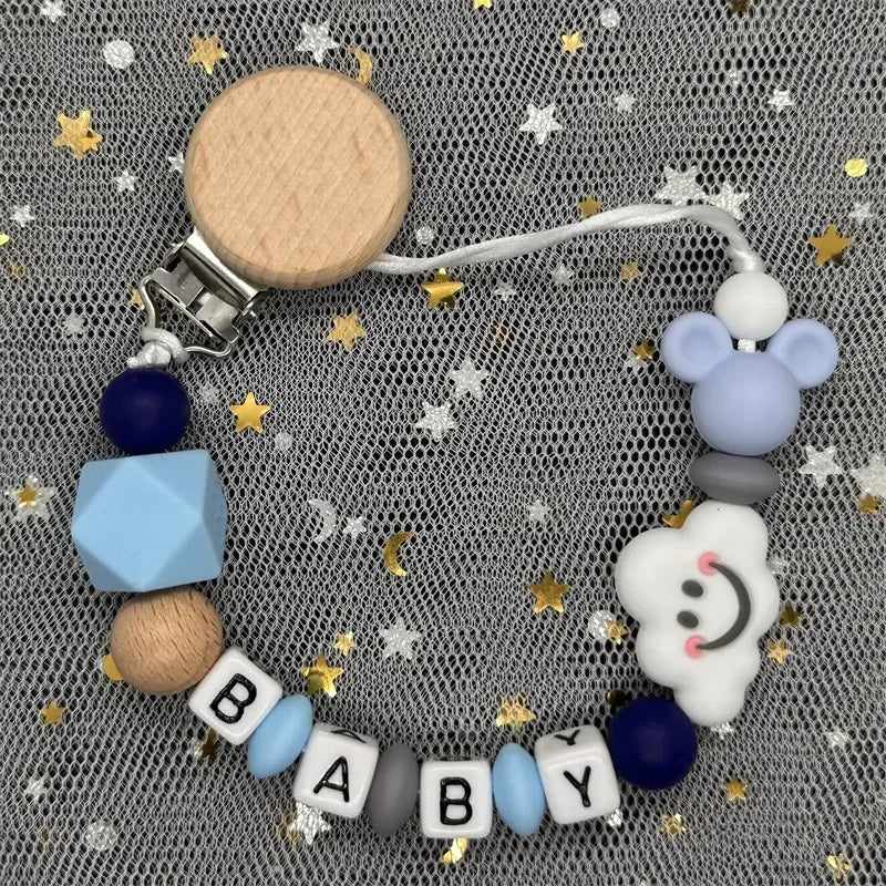 2026 Custom Name Baby Pacifier Clips Chain Silicone Beads Teether Toys Dummy Holder Russian English Name Pacifier Chain Newborn