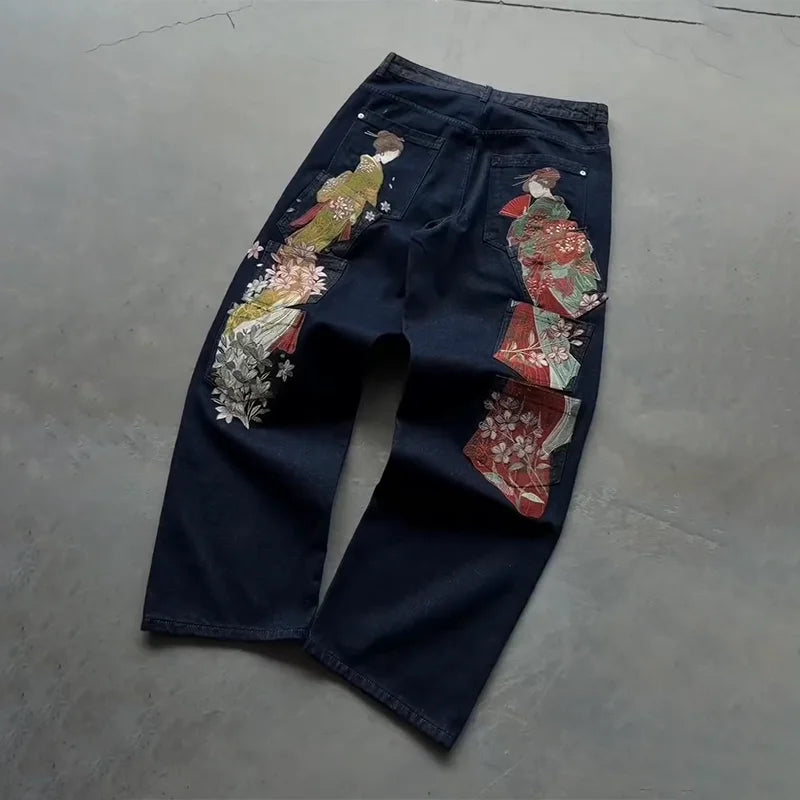 Y2K Baggy Embroidered Wide Leg Jeans