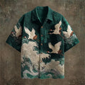 Men's Embossed Crane Print Short Sleeve Shirt