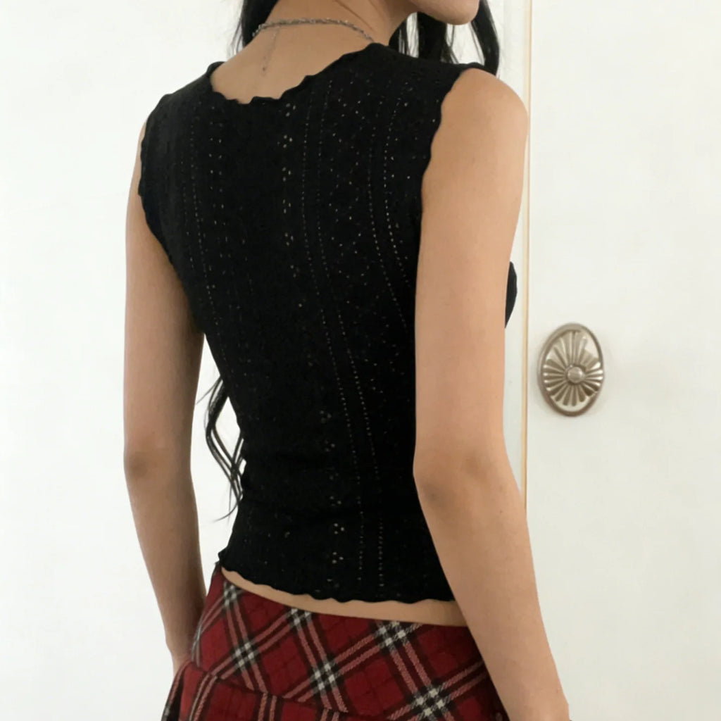 Sweet Lace Bow Knit Tank Top Women Spring Summer Coquette Y2K Sleeveless Crop Top Sexy Cute Cami Top Korean Style Vest