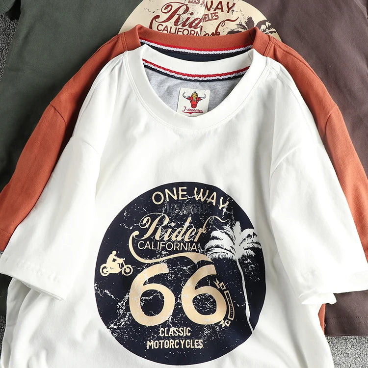 American Retro Motorcycle Print T-Shirt