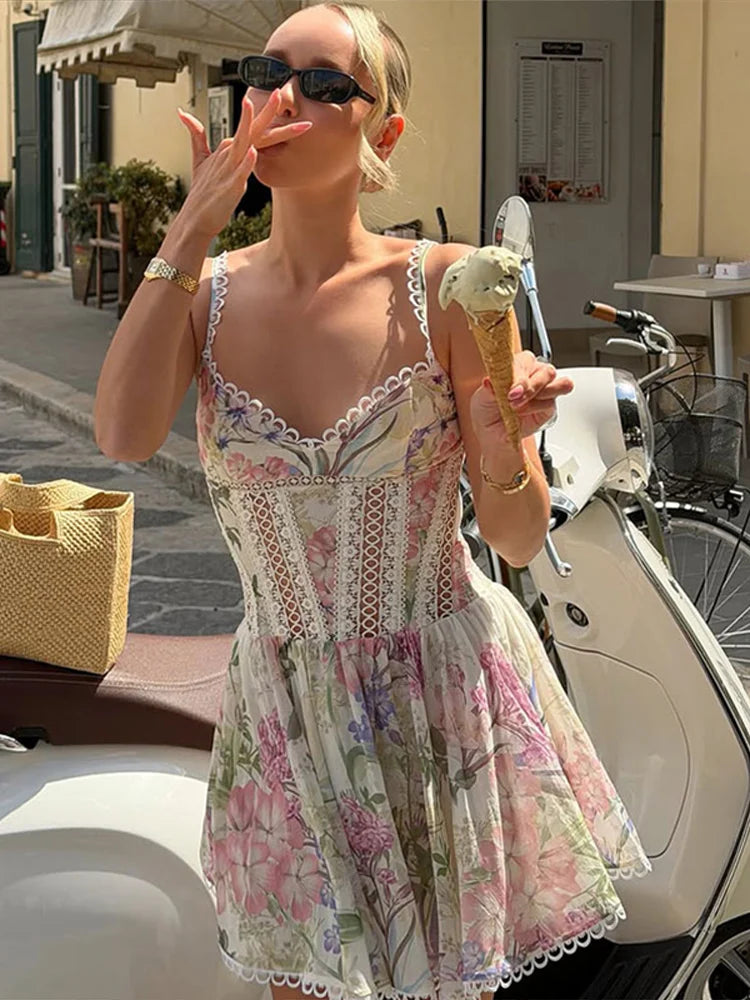 Women's Floral Spaghetti Strap A-Line Dress
