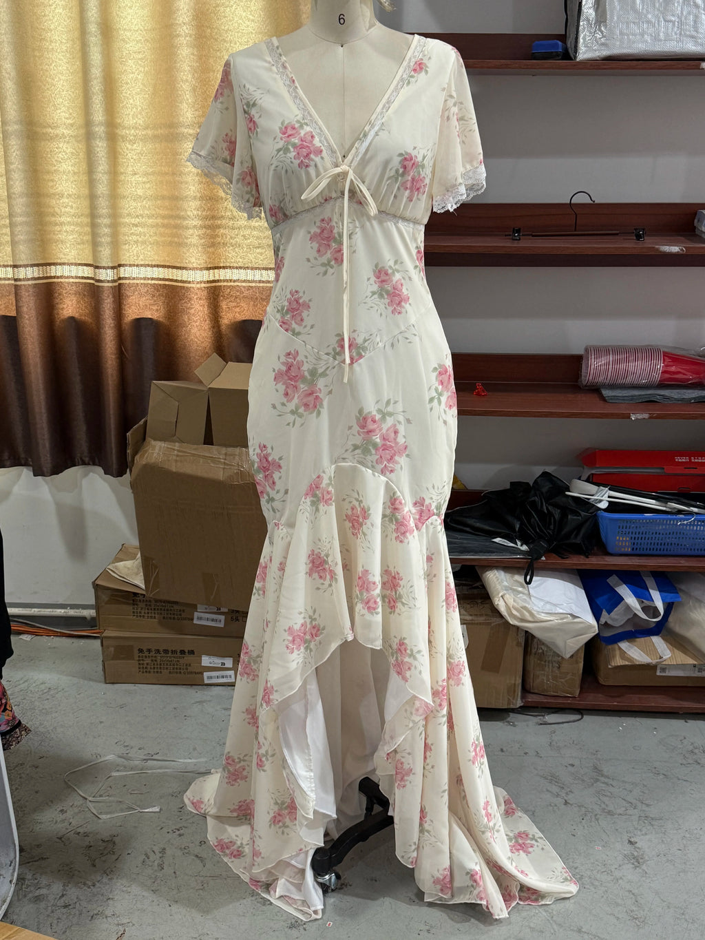 Women's Floral Puff Sleeve Maxi Dress