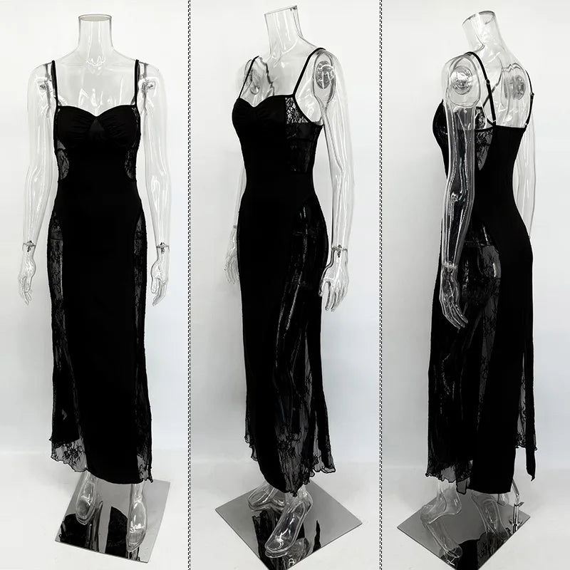 Women's Lace Hollow Out Halter Long Dress