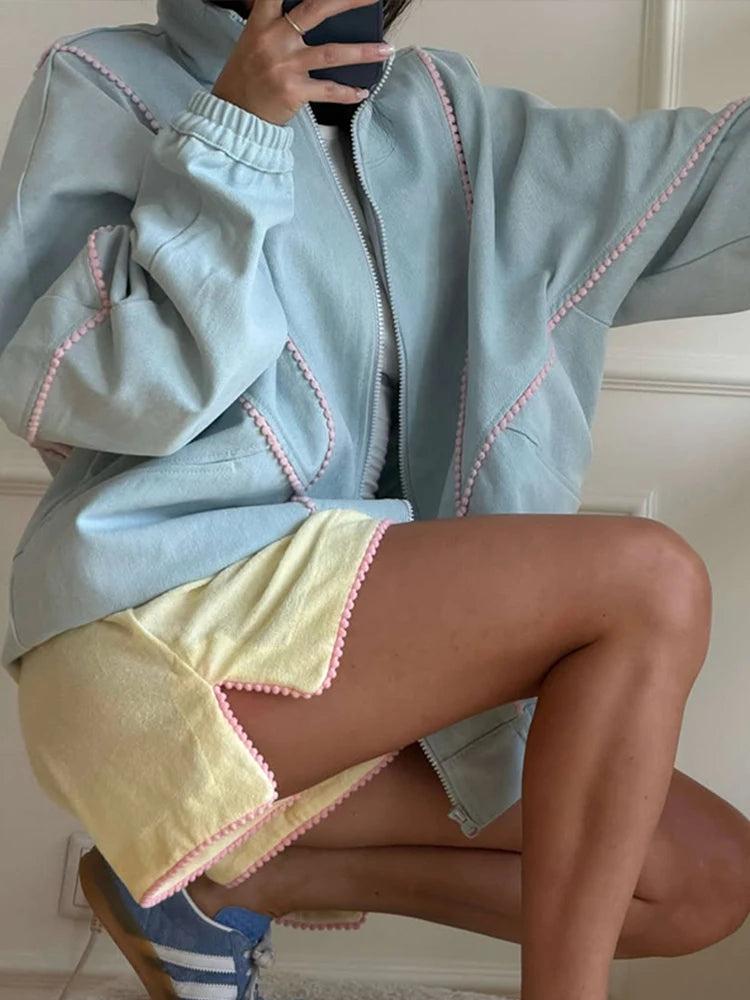Women's Denim Stand Collar Bomber Jacket