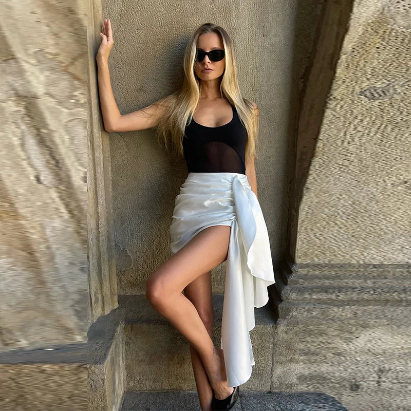 Women's Cape Crop Top and Pleated Mini Skirt Set