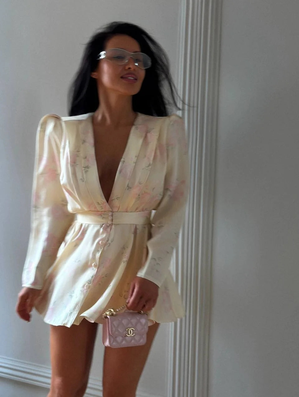 Women's Floral Waist-Cinched Mini Dress